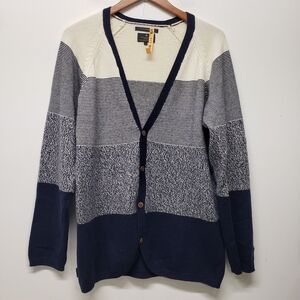 R. Newbold Mens Color Block Striped Knit Button Front Cardigan Sweater Large